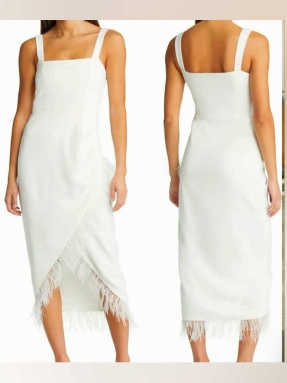 Saylor Caylin Sleeveless Feather Trim Hem Midi Dress White Small Bridal Wedding